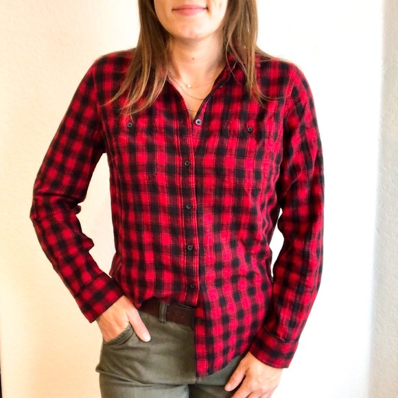 St. John's Bay Tops - Red Buffalo Plaid Women’s Button up